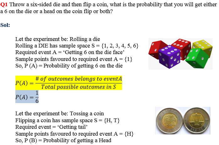 tossing coin and dice together in probability