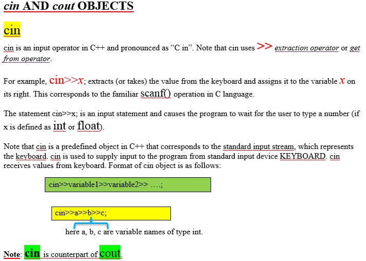 cin and cout objects in c++