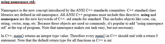 using namespace std in c++