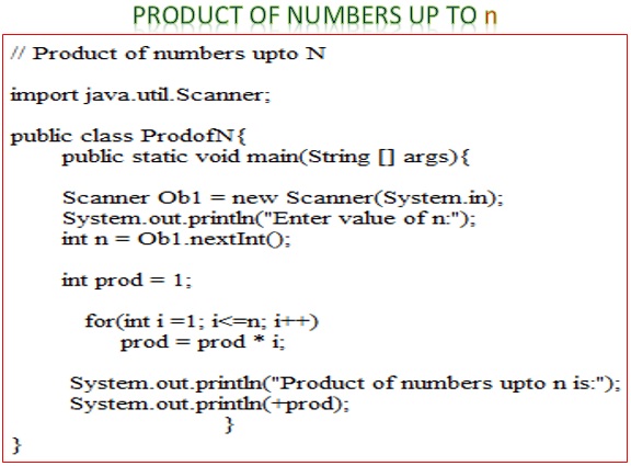 product of numbers upto n