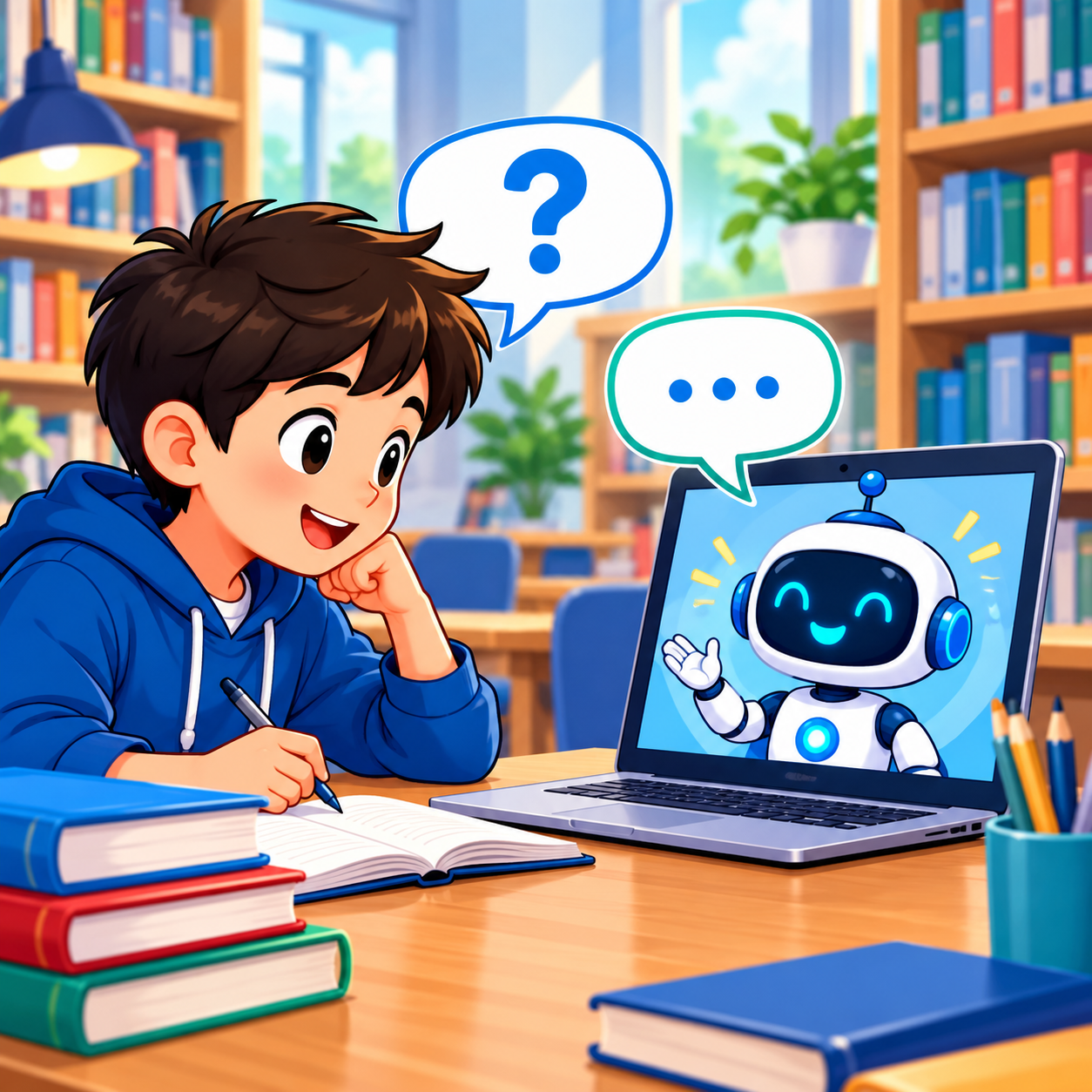 Student asking a chatbot a question while studying